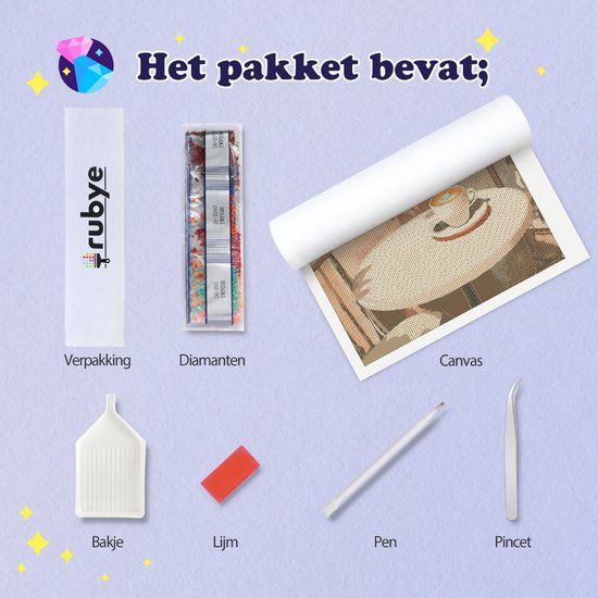 Rubye® Diamond Painting – Diamond Painting Volwassenen – Diamond Painting Kinderen – Diamond Painting Pakket Volledig – Koffie Terrasje – 30x40cm