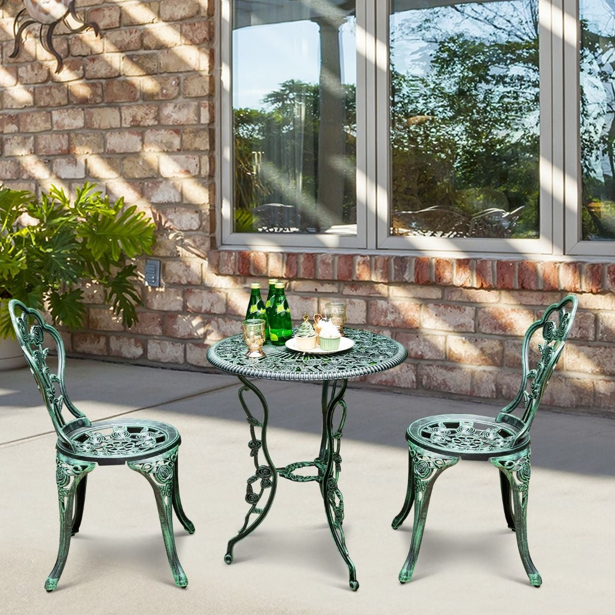 Coast 3-delige Bistroset Gietaluminium - 2 Stoelen 1 Tafel - groen