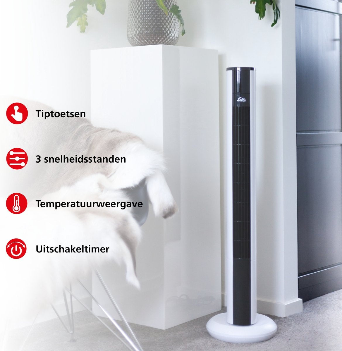 Solis Easy Breezy 757 Torenventilator - Ventilator Staand met Afstandsbediening - Timerfunctie - 44,8 dB - 91 cm Hoog - Wit