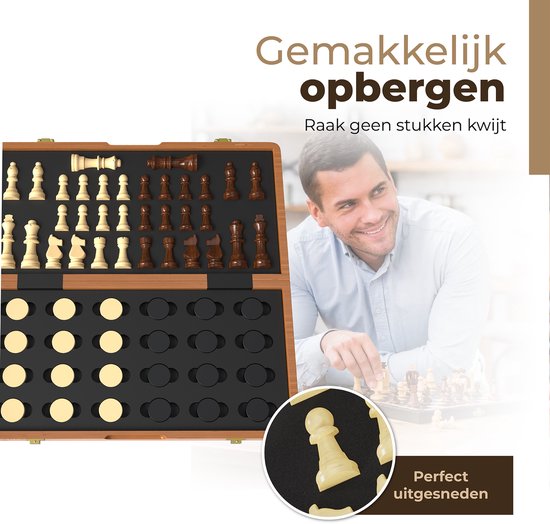 Windsor Schaakbord met Schaakstukken - Damstenen - 40 cm - Annotaties - Schaakset - Magnetisch Schaakspel - Chess Set - Hout