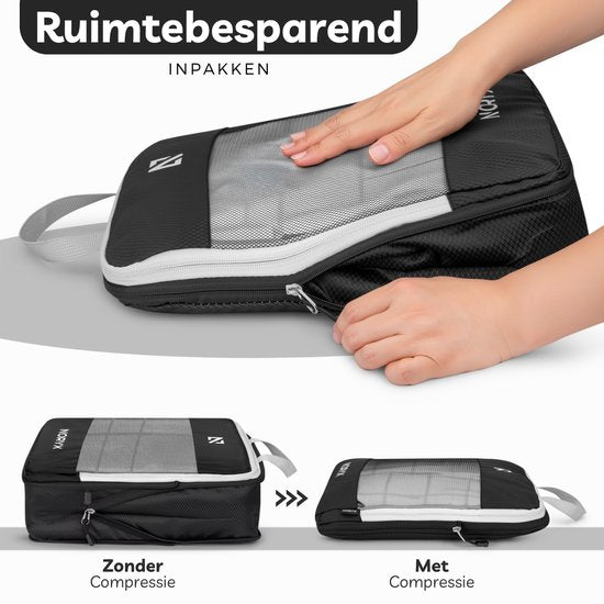 Noryx Packing Cubes 6-delige Set - Met Compressierits - Koffer & Backpack Organizer Set - Reis Compression - Bagage Organizers - Compressie Kleding Cube