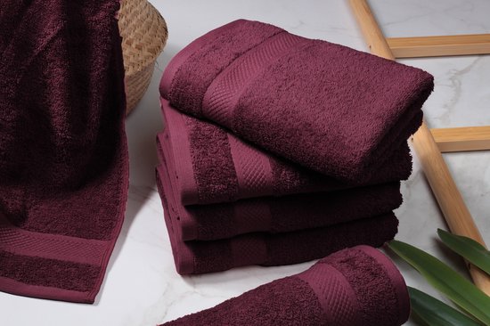 DoubleDry XL Handdoeken 70 x 140 - set van 6 - Hotel kwaliteit 500 g/m2 - 6x Bordeaux Rood