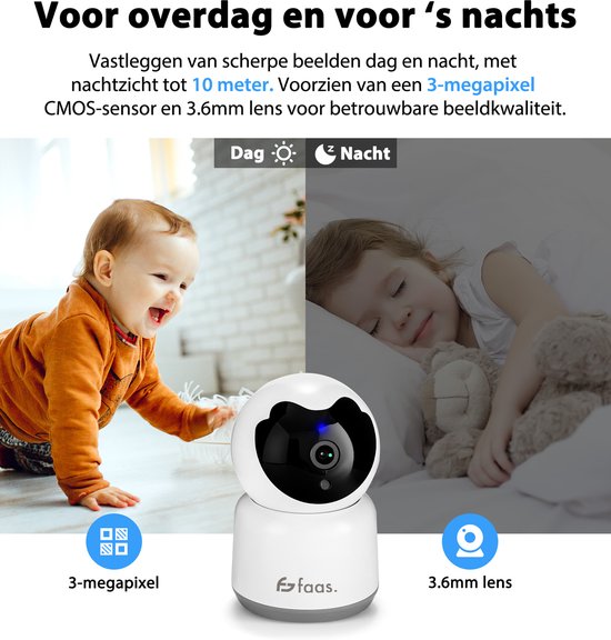 Beveiligingscamera Binnen - met Nachtzicht - Wifi en 64GB SD - Camerabewaking - Full HD - Tuya Smart - Wit - van Saaf