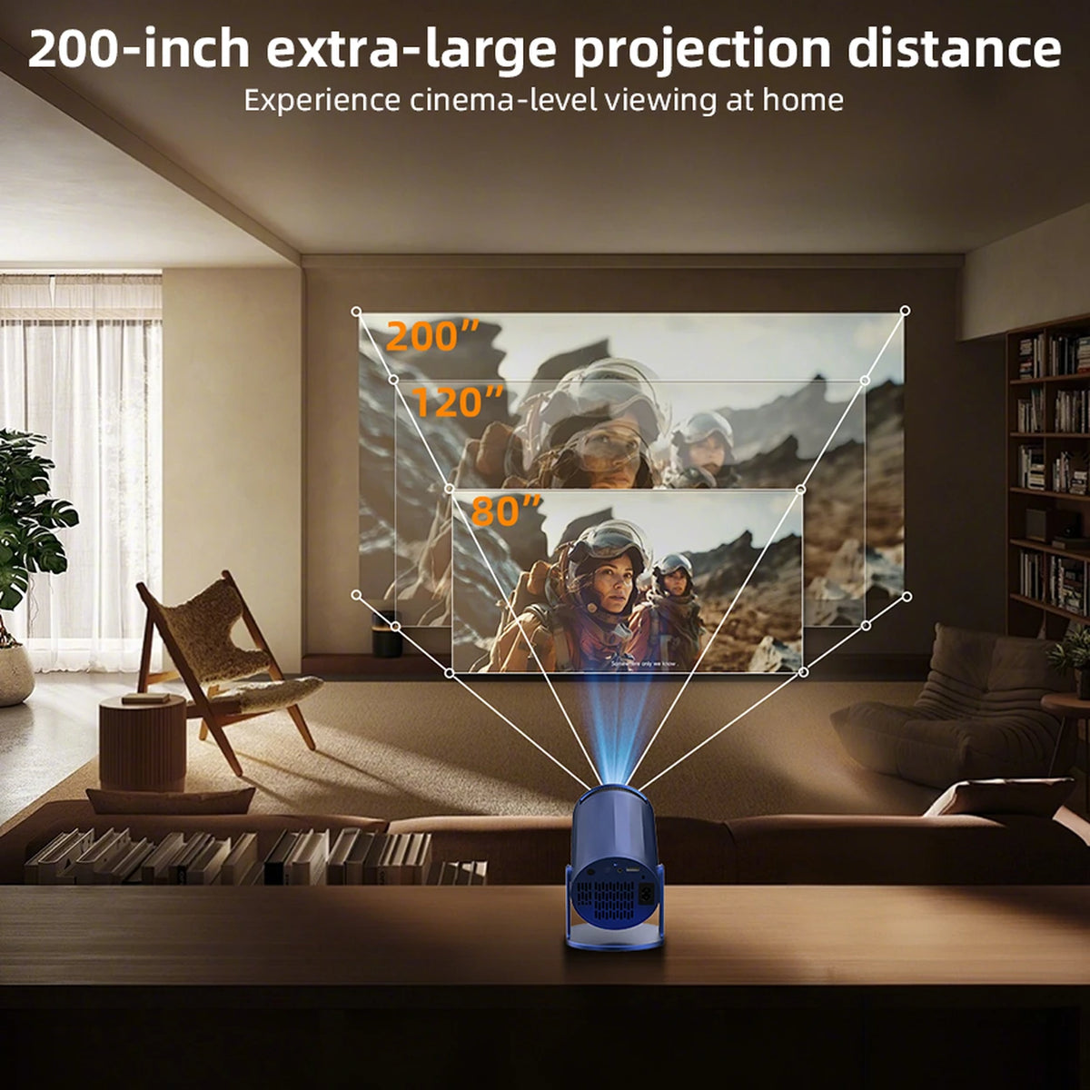 XBJ Draagbare Mini Beamer - Blauw - Android 11 - WiFi 6 & Bluetooth 5.2 - 200 ANSI - 180° Draaibaar - Beeld 40 tot 200 Inch - 14 x 11,9 x 21,8 cm