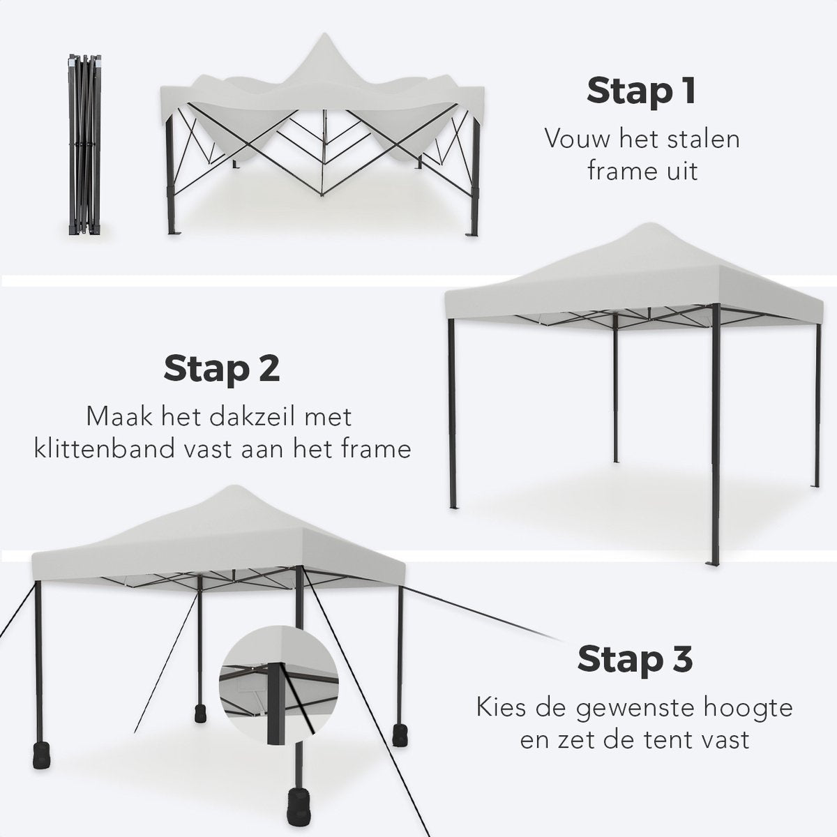 LifeGoods Partytent Easy Up - 3x3 m - Wit - Waterdicht - In hoogte verstelbaar - Inclusief draagtas met wieltjes