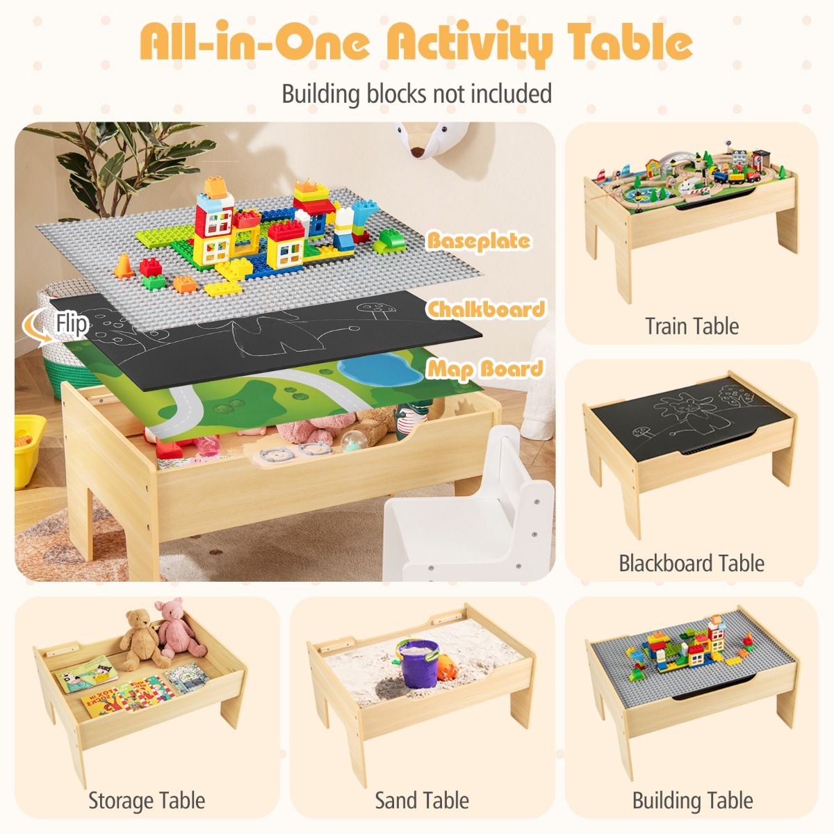 Coast Houten Treintafel voor Kinderen - 5-in-1 Activiteitentafel - 78-delig - Natuurlijk