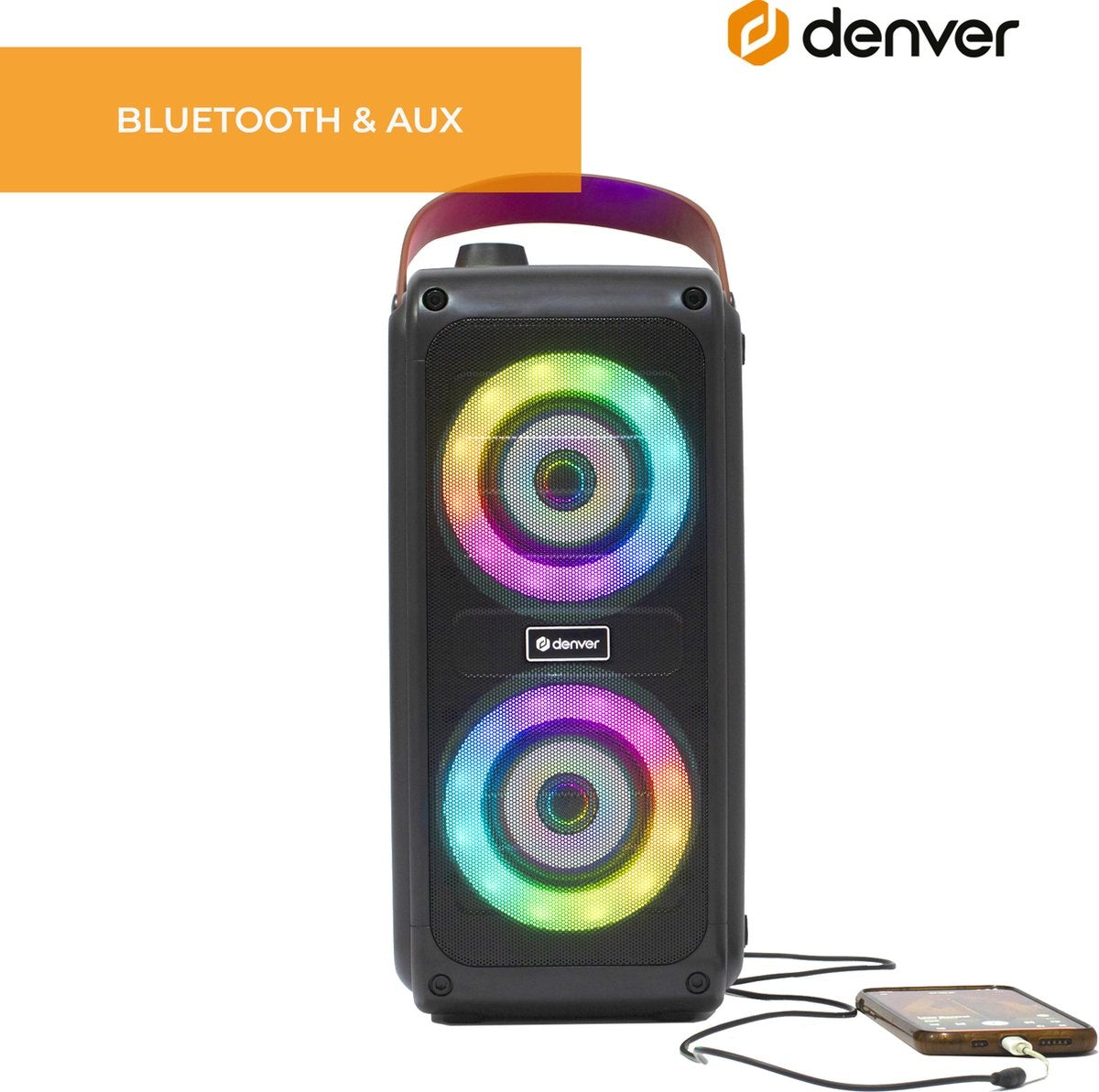 Denver Bluetooth Speaker Draadloos - Lichteffecten - Muziek Box - AUX - TWS Pairing - BTV230 - Zwart