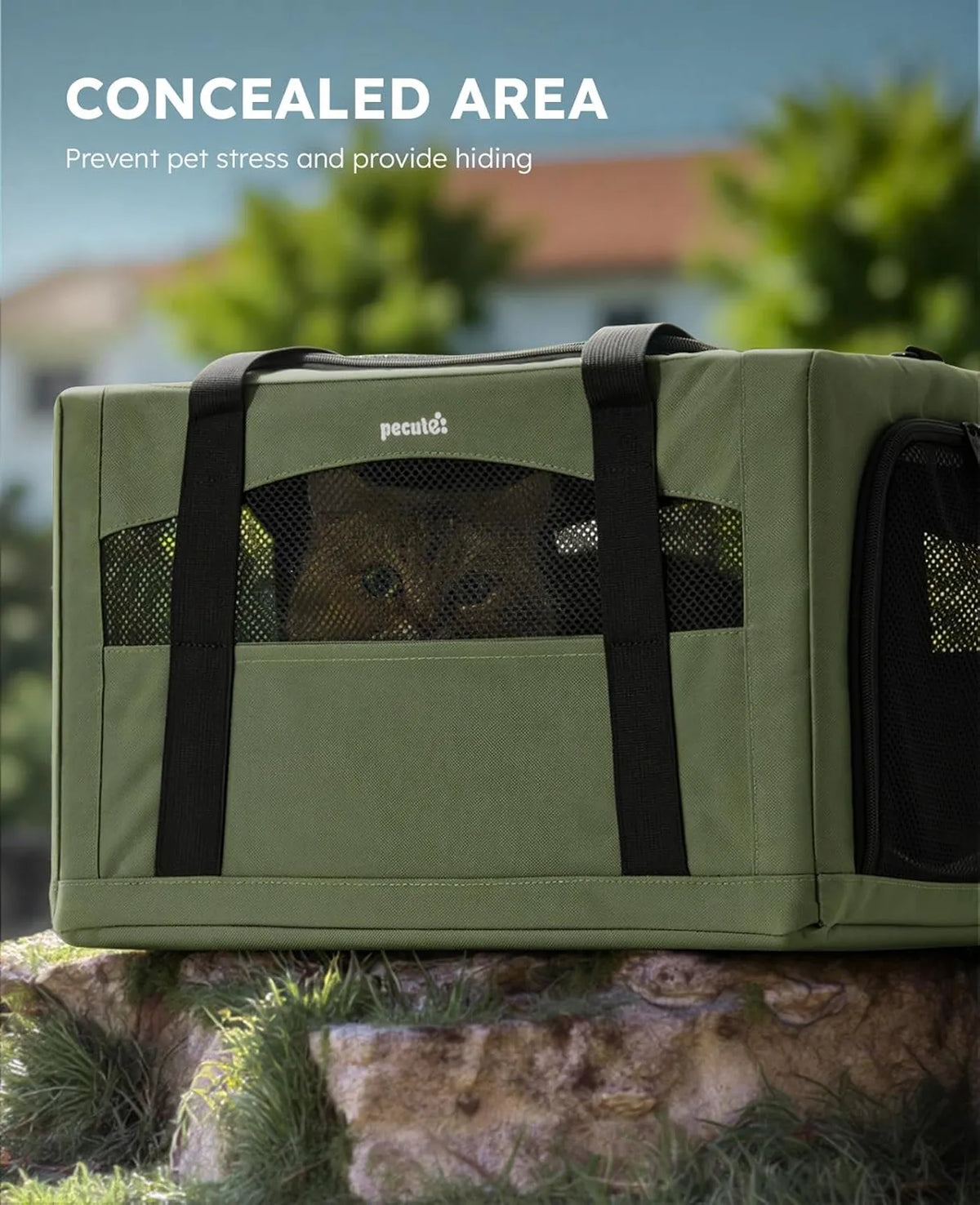 Pecute Huisdierentas Frame-Serie - Armygroen - 43 cm - Tot 5 kg, Kat & Kleine Hond