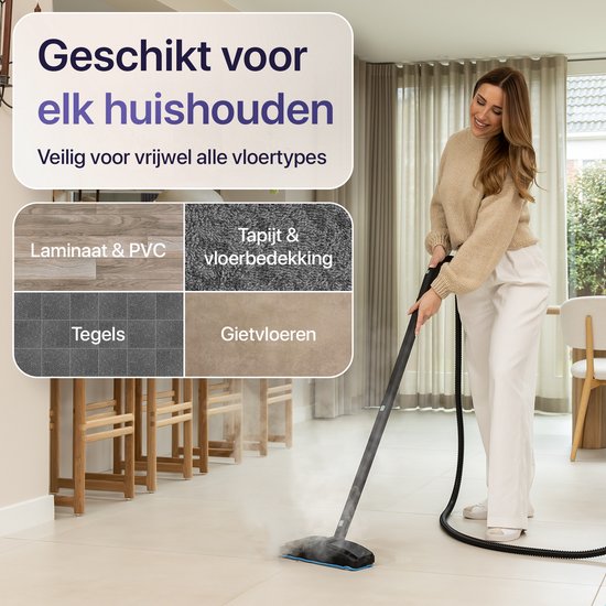 LUMAN Stoomreiniger MAX – 2600W - 60 min Stoomtijd - 2.5L Watertank – Handstoomreiniger & Tapijtreiniger - Zwart