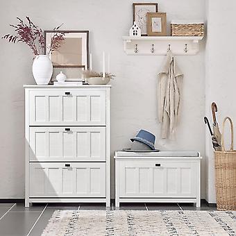 SoBuy - Schoenenkast met gestoffeerd zitvlak - 1 Lade  -Landelijk - Max. 150 kg - 80 x 30 x 50 cm - Wit / Grijs