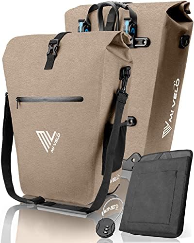 MIVELO Fietstas voor Bagagedrager - 100% Waterdicht, PVC-vrij, Laptopvak, Zandbeige