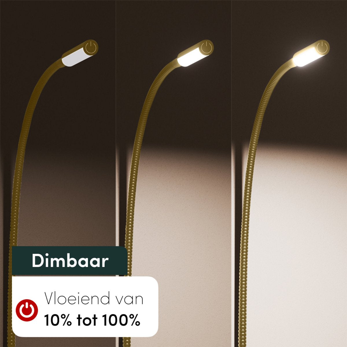 Nolt - Leeslamp Bedlampje - Dimbaar LED, Set van 2, Klem - Hoogte 58 cm - Metaal - Goud