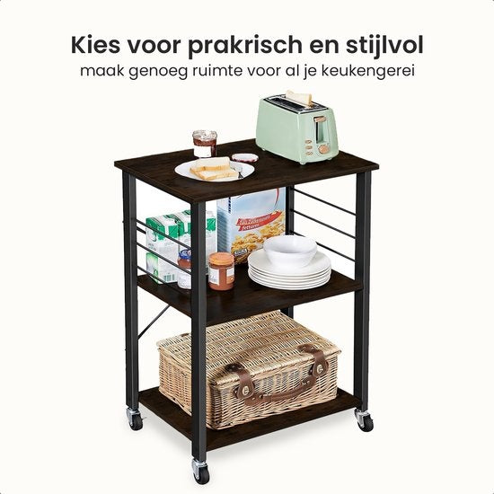 Goliving Keukentrolley – Keukenkast – Keukenrek – Serveerwagen – Keuken Organizer – Modern – 60 x 40 x 89 cm – Zwart