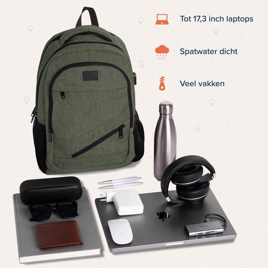 TRVLMORE Rugzak - 28L - 15,6 inch - Laptop Rugtas - Schooltas - Unisex - Spatwaterdicht Groen