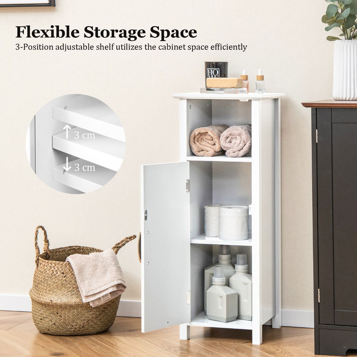 Coast Vloerkast met Deur en Verstelbare Plank – Wit – 30 x 30 x 80 cm – Multifunctionele Opbergkast voor Slaapkamer, Keuken, Badkamer en Woonkamer