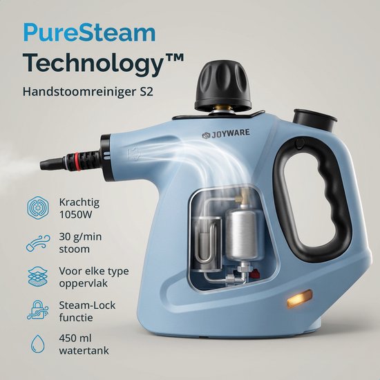 Joyware® 18-in-1 Stoomreiniger S2 – Handstoomreiniger met Steam Lock – Tapijtreiniger & Vlekkenreiniger voor Bank, Badkamer & Bekleding – Steam Cleaner – 1050W – 450ML