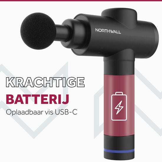 Northwall Massage Gun Professioneel Prime - Massage Pistool Inclusief Koffer en 7 Opzetstukken incl. Eikenhouten Massagekop - Krachtig en Draadloos Sport en Relax Massage Apparaat