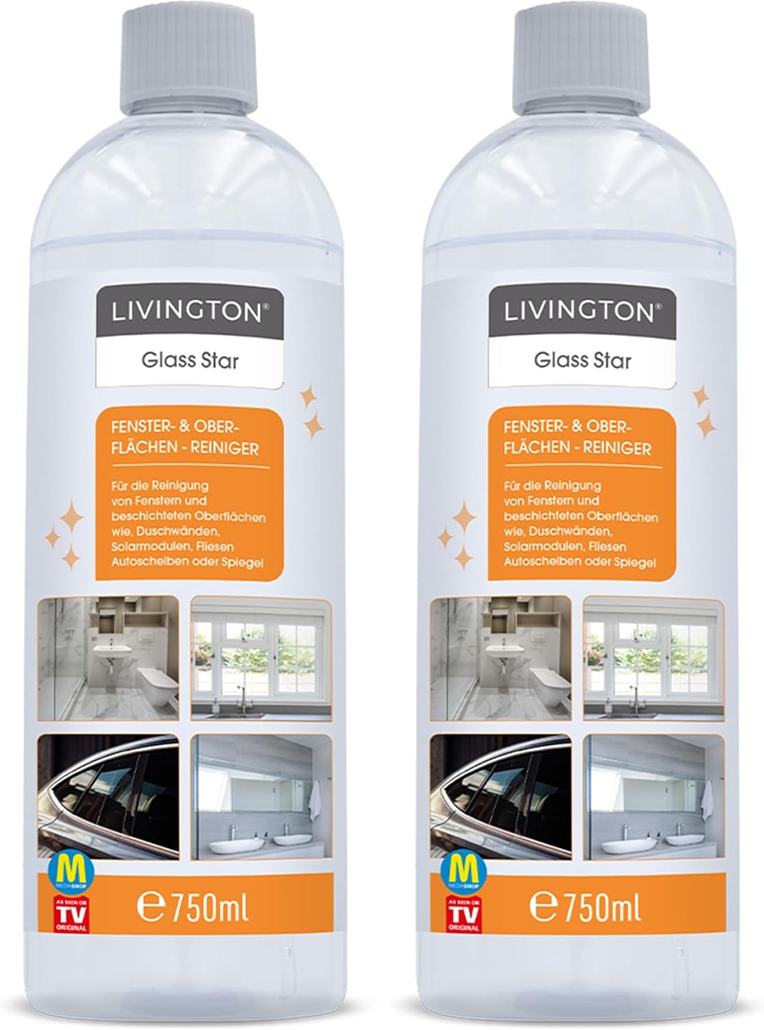 Livington GlassStar Glas- en Oppervlaktereiniger 2 x 750 ml - Voor de Livington Window Buddy - Streeploos Schoon - Geurloos