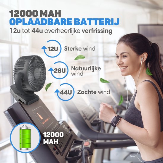 Vulpes Goods® Tech Mini USB Ventilator PRO – Oplaadbaar – Stille Mini Fan & Powerbank – 12000 mAh – Zwart