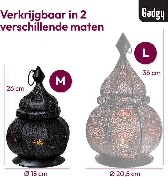 Gadgy Oosterse Lantaarn - Marokkaanse Lantaarn Windlicht - Decoratie voor binnen - Tafellamp - Waxinelichthouders Woonkamer - Theelichthouder Cadeau - Metaal 26x18 CM