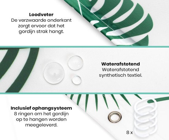 Loti Living Douchegordijn Anti Schimmel – Blaadjes - Inclusief ringen – Waterdicht - Polyester - Douchegordijn 120x200 cm
