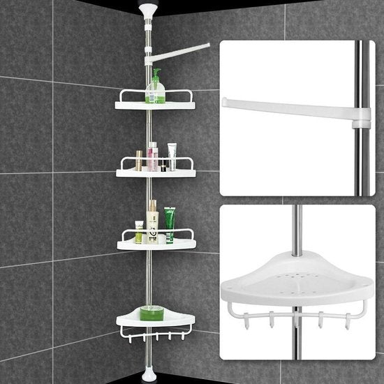 Telescopisch doucherek uit chroom, verstelbaar 155 - 320 cm met extra handdoekrek