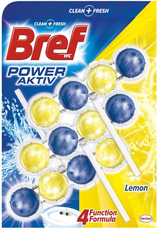 Bref WC Power Active Lemon Toiletblokken – Geel – 9 x 3 x 50g – XXXL Voordeelverpakking – 4-in-1 Actieve Reiniging – Ø 4,5 cm per blokje