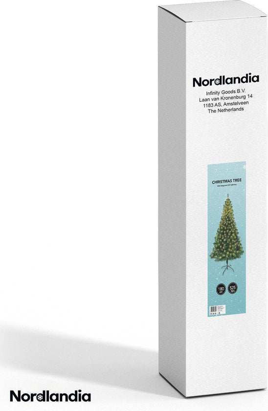 Nordlandia Kunstkerstboom Met LED Verlichting - 180 cm - Realistische Kunststof Kerstboom - Metalen Standaard - Groen