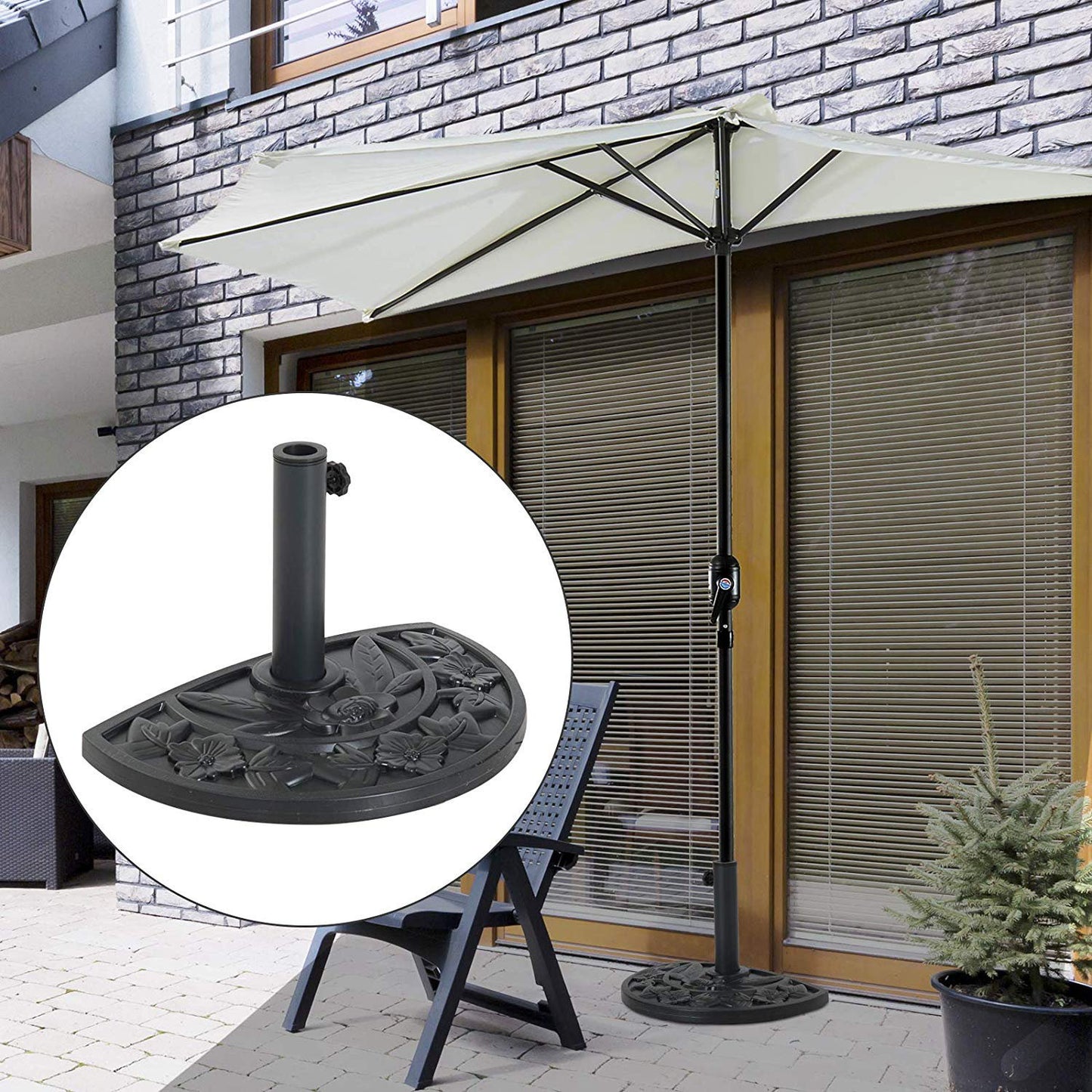 Coast Parasolvoet Halfrond Zwart - 9KG - Staal - 25 x 50 x 35 cm