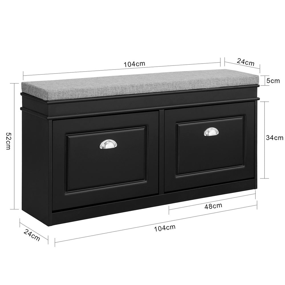 SoBuy FSR64-SCH Schoenenopbergbank Schoenenkast 2 Flappen Met Kussen - 24 x 104 x 52 cm - Zwart