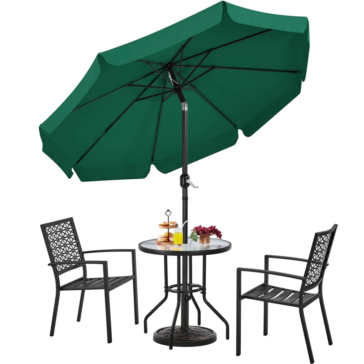 Tuinparasol met Volant Ø267,5 cm Kantelbaar met 8 Baleinen en Ventilatieopening Donkergroen