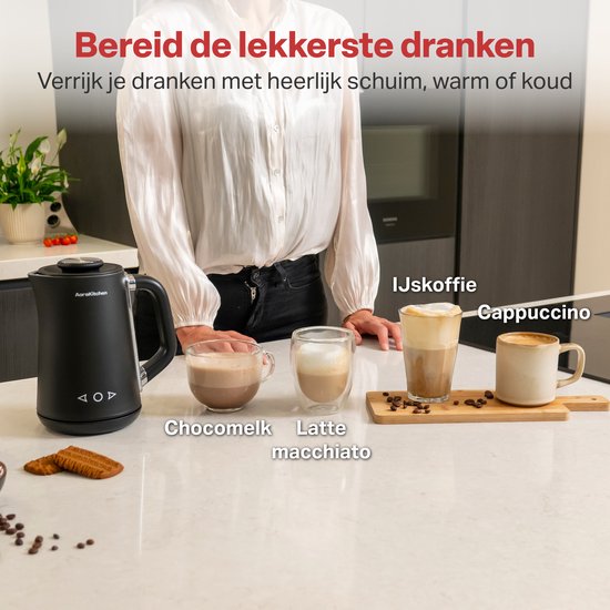 AoraKitchen Melkopschuimer – 5-in-1 Functies – 500 ml – Zwart