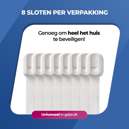 Roegaarden Kinderslot kastjes - kastbeveiliging voor kinderen - Zonder boren - Wit - 8 Stuks