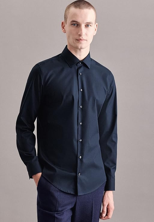 seidensticker Business Hemd Slim Fit Bügelfrei Kent Langarm heren Businesshemd (1-Pack) -  Maat 42 - Navy blauw