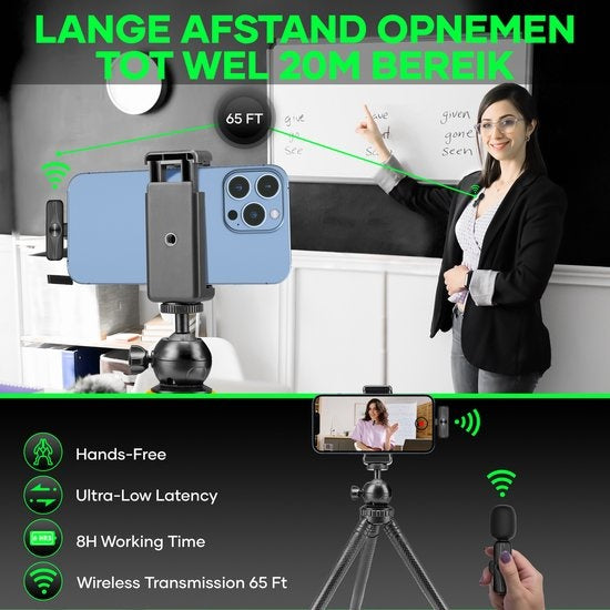 MATTI® 2-in-1 - Draadloze Microfoon voor Vlogs - iPhone - Dasspeld Microfoon - Lavalier - Lightning