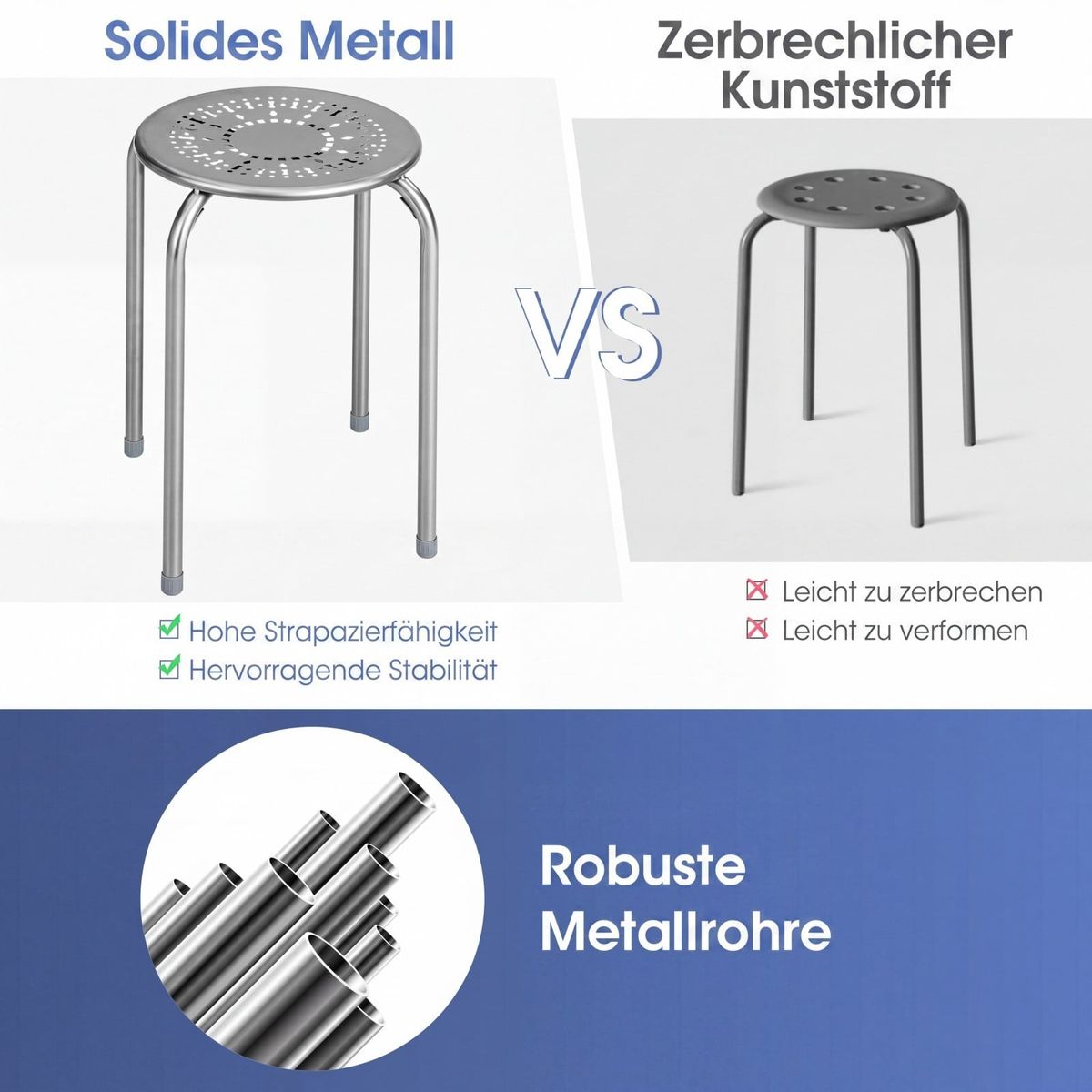 Coast 6-delige set stapelbare metalen krukken - versterkt frame - direct klaar voor gebruik - grijs