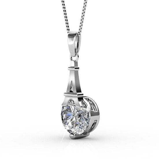 Yolora Dames Ketting met Kalpa Camaka Kristallen Hanger - Zilver kleurig - 18K Witgoud Verguld - Cadeauverpakking - Moederdag Cadeautje