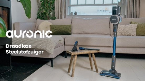 Auronic Steelstofzuiger - Draadloos - Zonder Zak - Op Accu - Zelfstaand - 220W - Extra Batterij - Vacuum Cleaner - Grijs/Paars