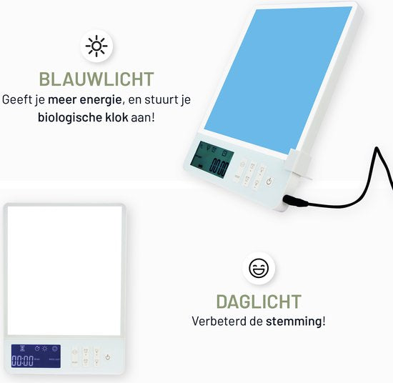 LIROMA® Daglichtlamp - Blauw en Wit licht - 10.000 LUX - Timer - Lichttherapie - Bureaulamp