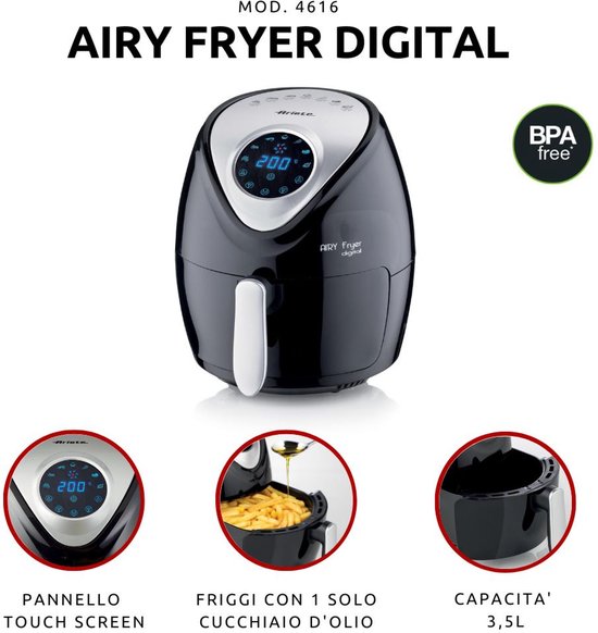 Ariete 4616/00 Enkel 3,5 l Vrijstaand 1300 W Heteluchtfriteuse Zwart, Zilver