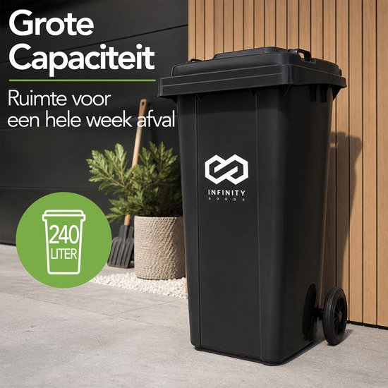 Infinity Goods Kliko 240L - Afvalcontainer - Rolcontainer - Kunststof Mini Container - Met Wielen - Grijs