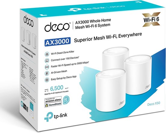 TP-Link Deco X50 - Mesh WiFi - WiFi Versterker - WiFi 6 - 3000 Mbps - 3-pack
