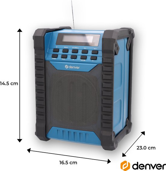 Denver Bouwradio DAB - Bluetooth - met Accu - AUX - FM - USB-C - Spatwaterdicht - WRD60