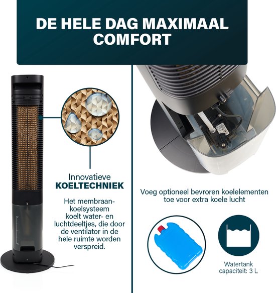 Princess Smart Aircooler – App & Afstandsbediening - Luchtkoeler – 3L Waterreservoir – 3 Standen Oscillerend – 60W – 358670 - Zwart