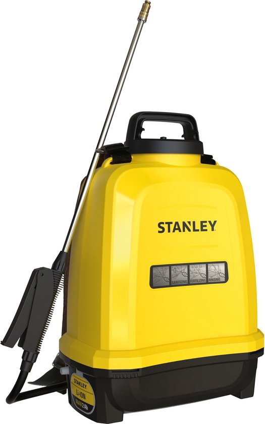 Stanley Druksproeier 12 L rug, rugsproeier tuin, drukspuit, elektrisch, heroplaadbare batterij lithium, telescopische lans, regelbare sproeikop, autonomie 2 h, max. 5 bar, 0.60 l/minuut, geel/zwart