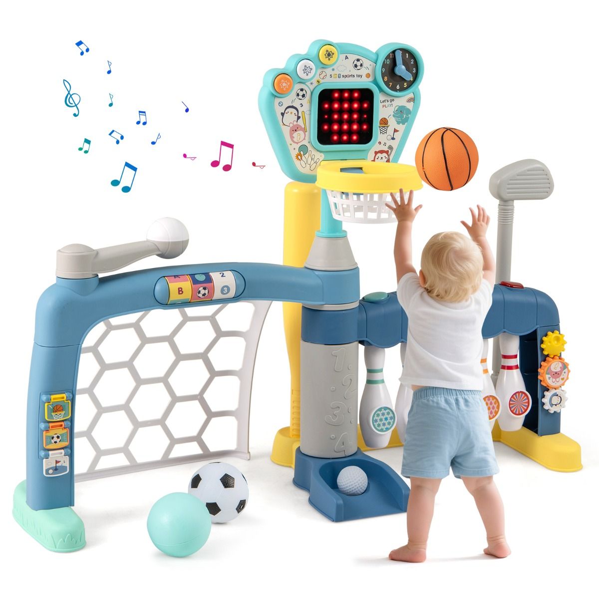 Coast 5-in-1 sportspeelgoed voor peuters - basketbalring, voetbaldoel, golf, bowlen, honkbal - multicolor