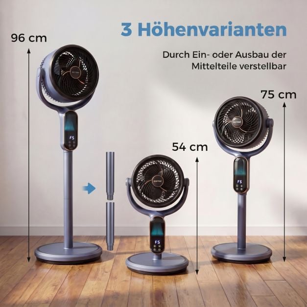 Coast Verstelbare Statiefventilator – 8 Snelheden – 54-96 cm – Grijs