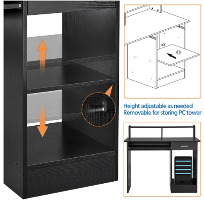 Yaheetech Bureau met Lade - Zwart - 106 x 50 x 94 cm - Computerbureau met Opbergvak