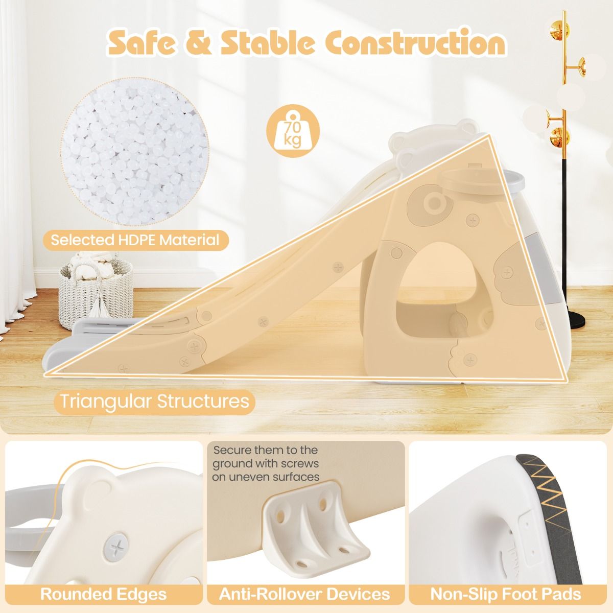 Coast Opvouwbare Peuter Glijbaan - 4-in-1 Klimstructuur - Basketbalring - Grijs