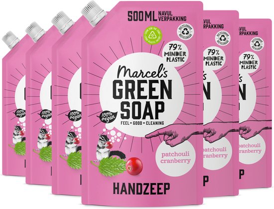 Marcel's Green Soap Handzeep Navulling - Patchouli & Cranberry - 6 x 500ml